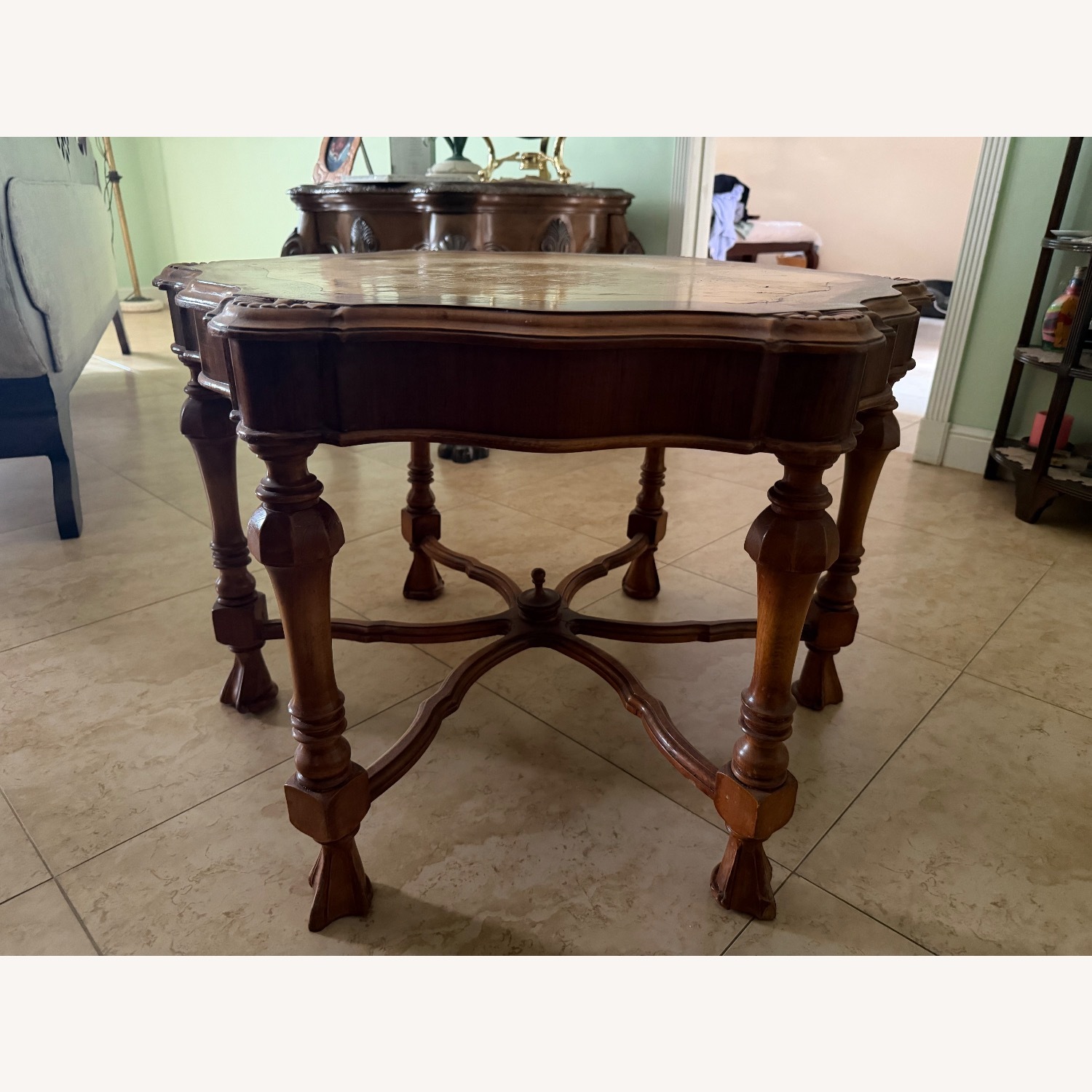 Vintage/Antique Light Brown Wood Side Table - image-2