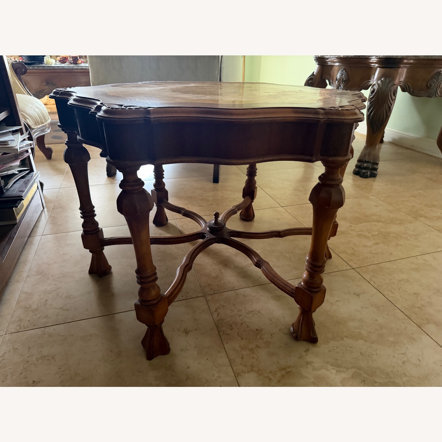 Vintage/Antique Light Brown Wood Side Table - image-7