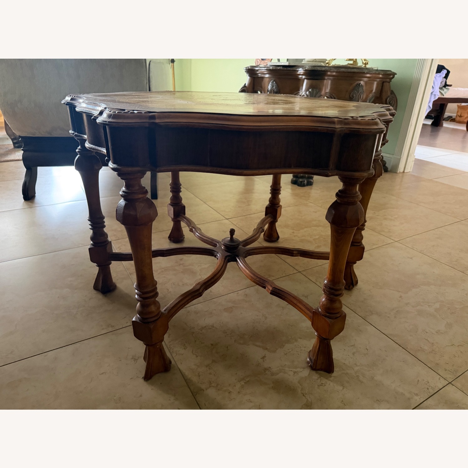 Vintage/Antique Light Brown Wood Side Table - image-6