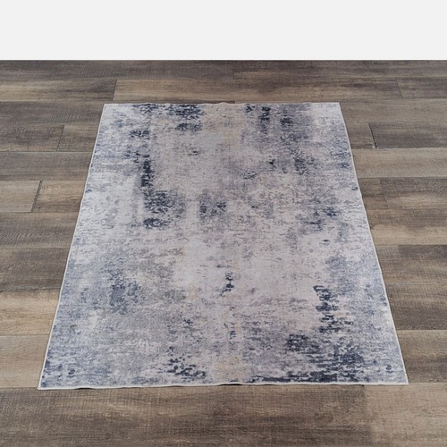Used Modern Abstract Grey and Blue 4x6 Area Rug for sale on AptDeco