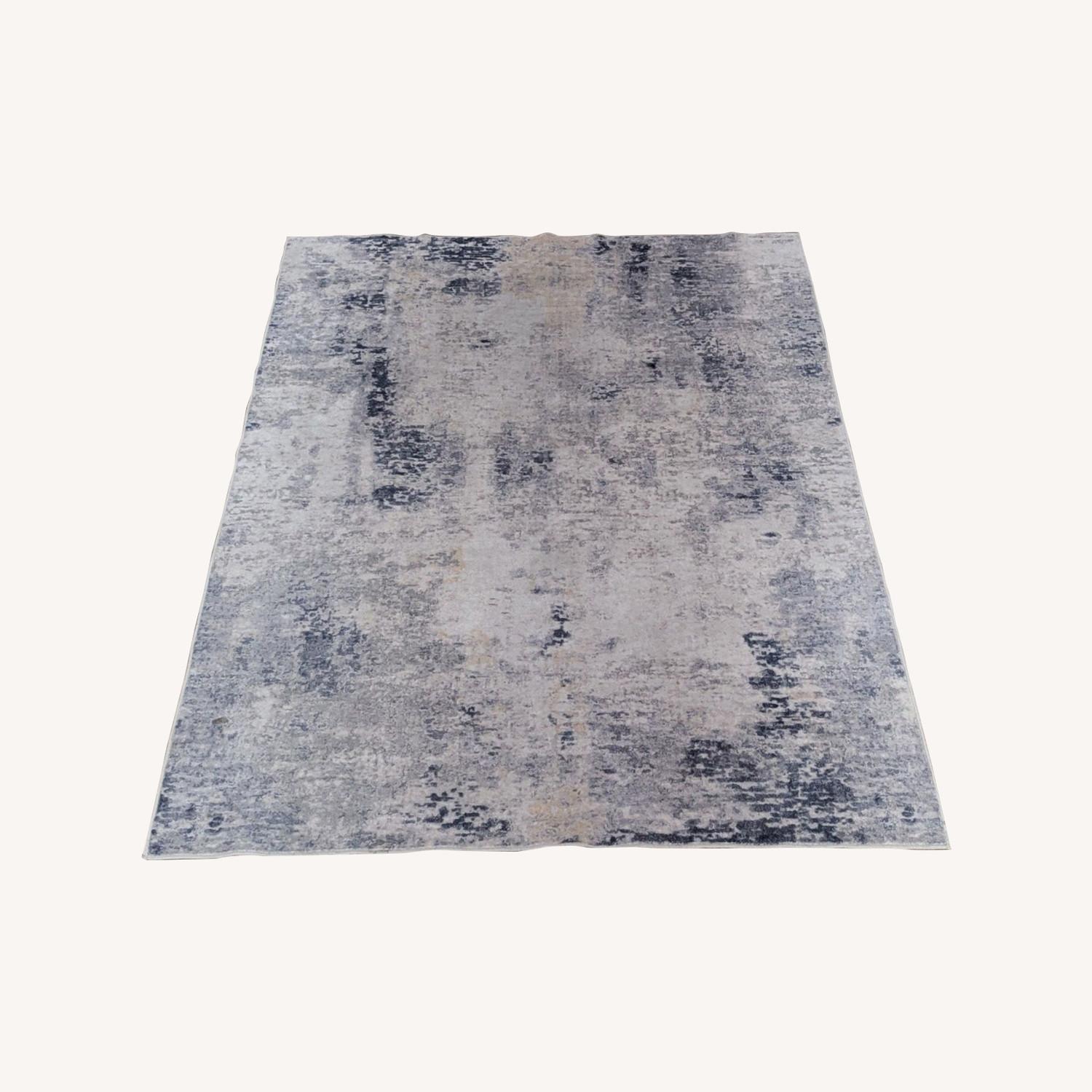 Modern Abstract Grey and Blue 4x6 Area Rug - image-0
