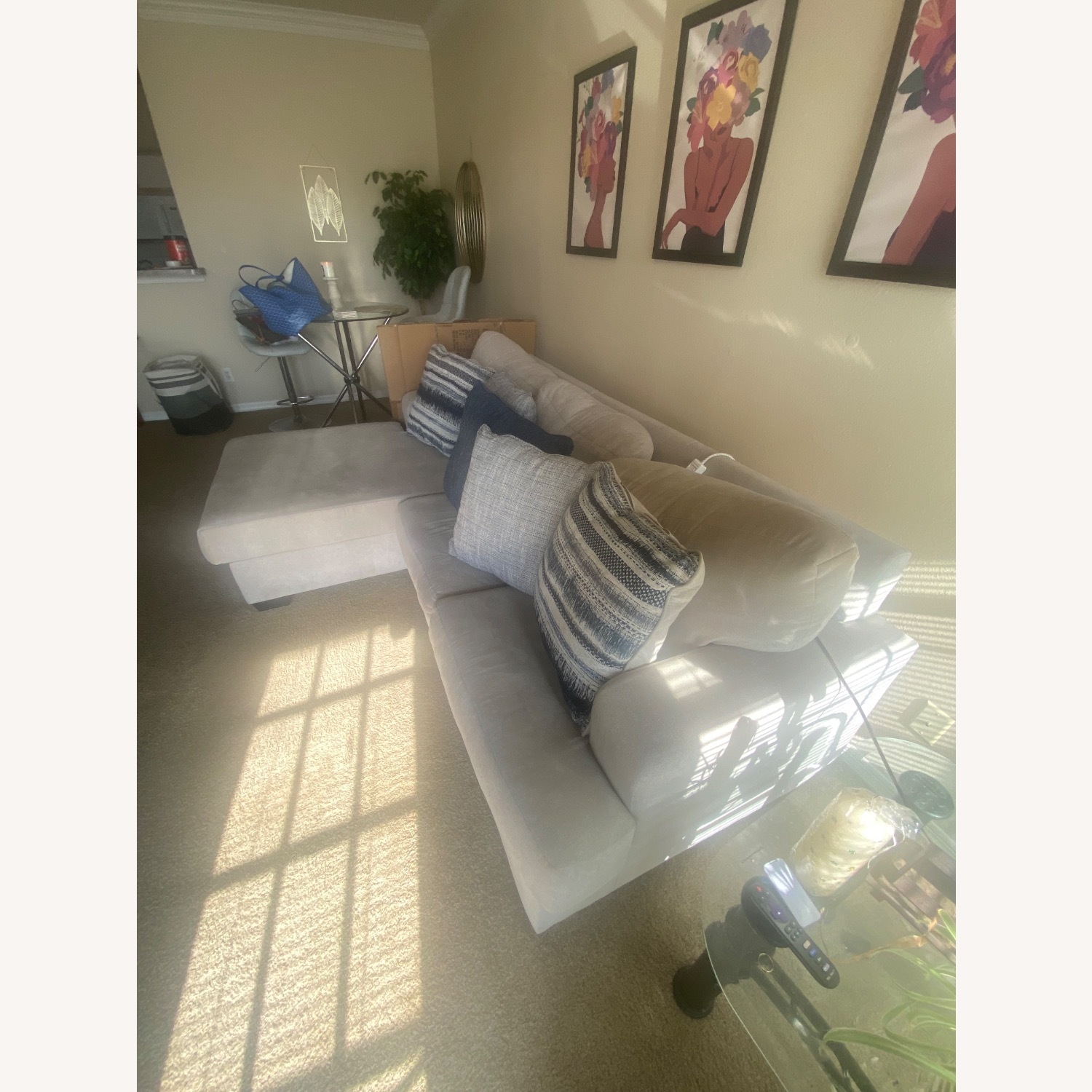 Neutral Beige L-Shaped Sectional Sofa with Chaise - image-1