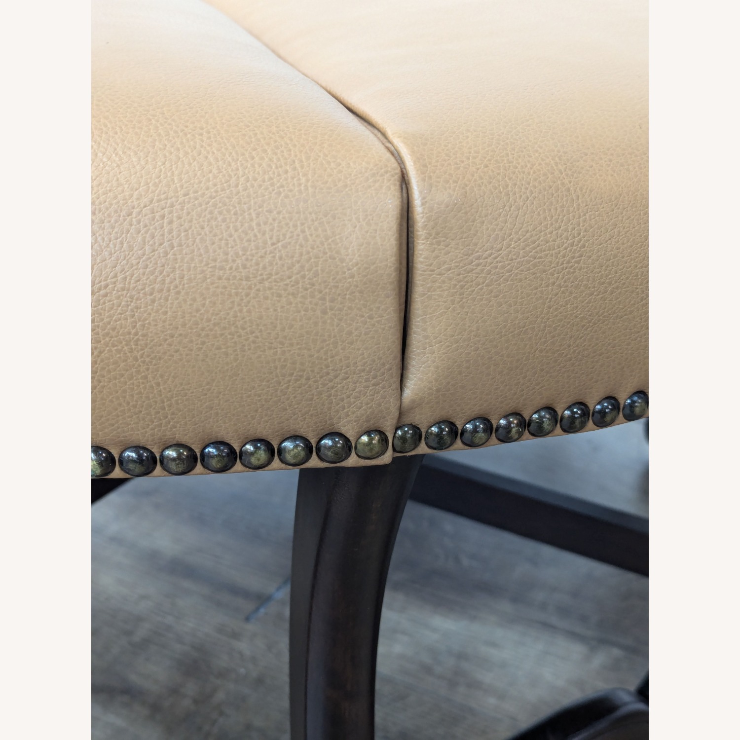 Round Leather Ottoman with Wood Base - image-1