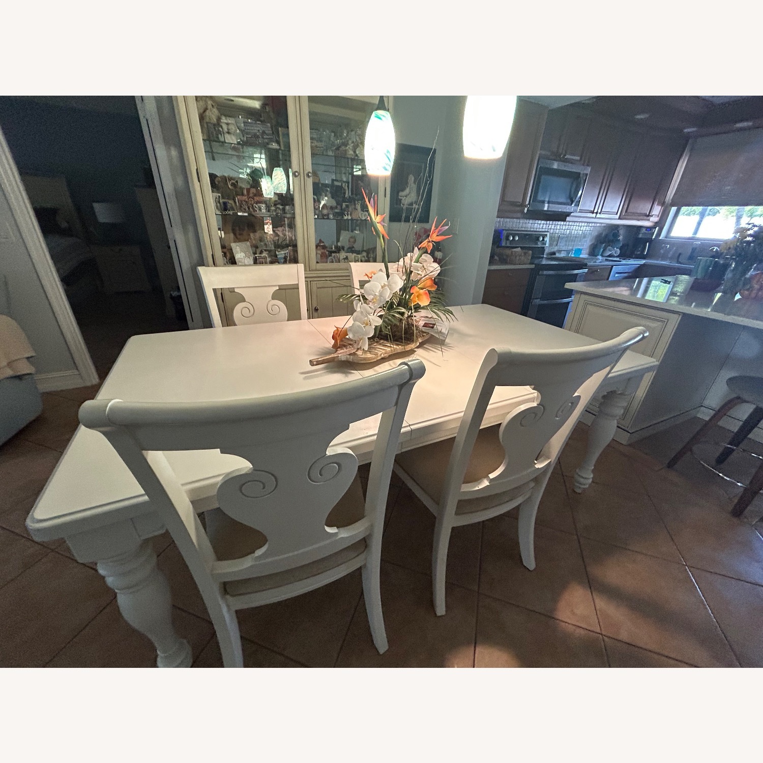 White Wood Dining Set with 4 Chairs and 2 Leafs - image-3