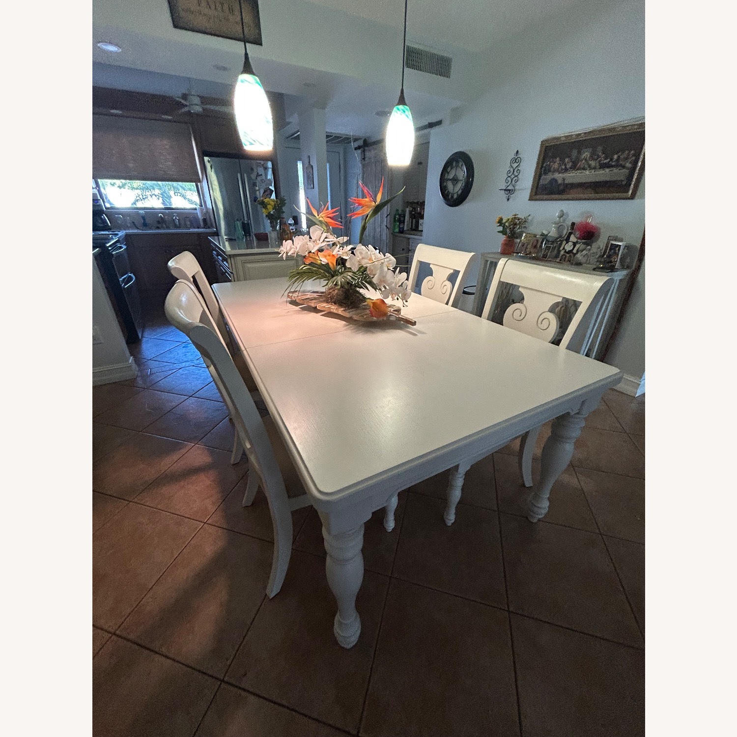 White Wood Dining Set with 4 Chairs and 2 Leafs - image-4