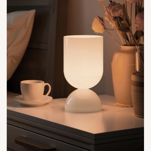 Used NIB 9” Modern White Glass Accent Table Lamp for sale on AptDeco