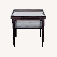 Wooden End Table with "Tray Top" and Slatted Shelf