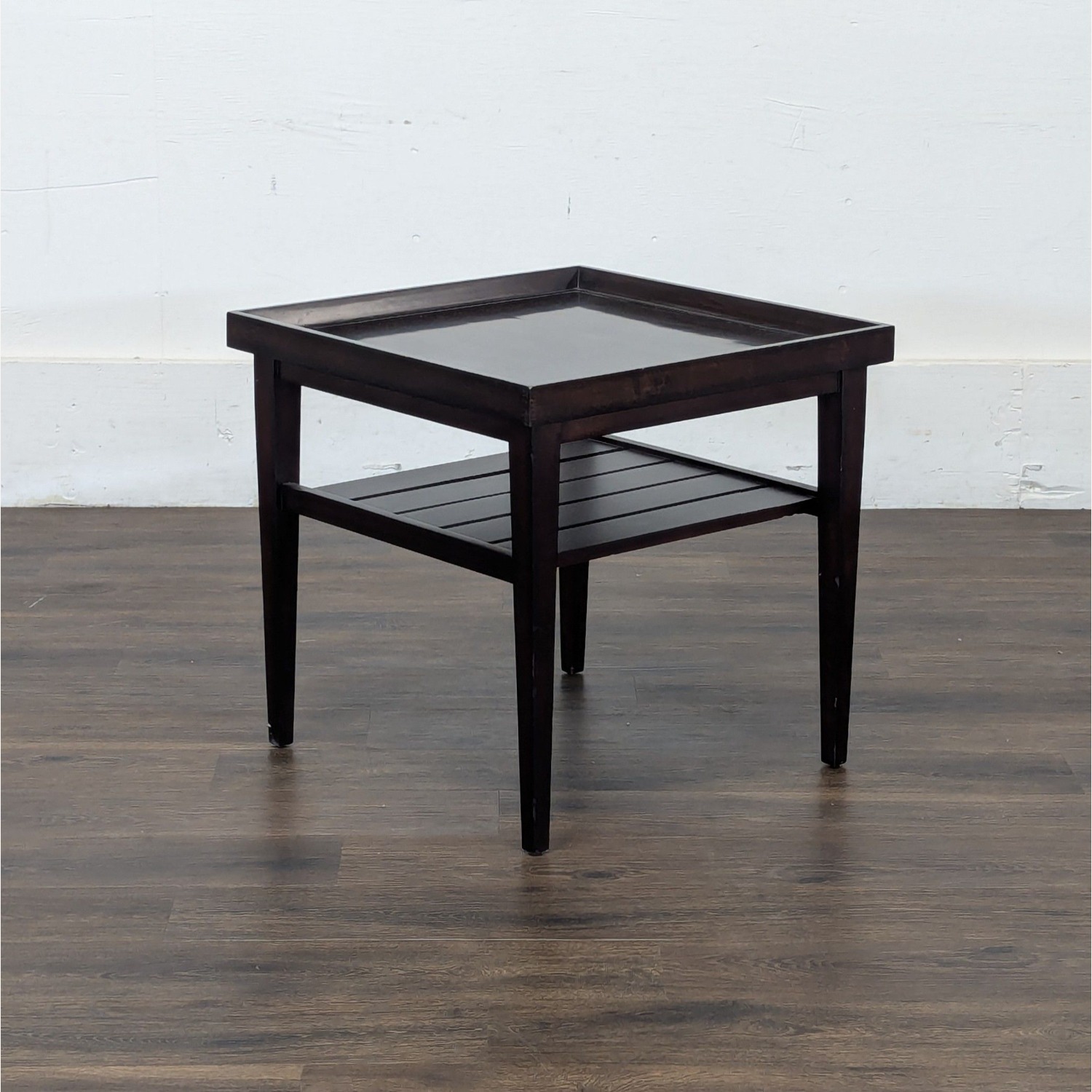 Wooden End Table with "Tray Top" and Slatted Shelf - image-3