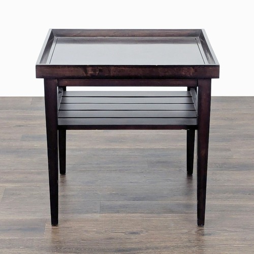 Used Wooden End Table with "Tray Top" and Slatted Shelf for sale on AptDeco