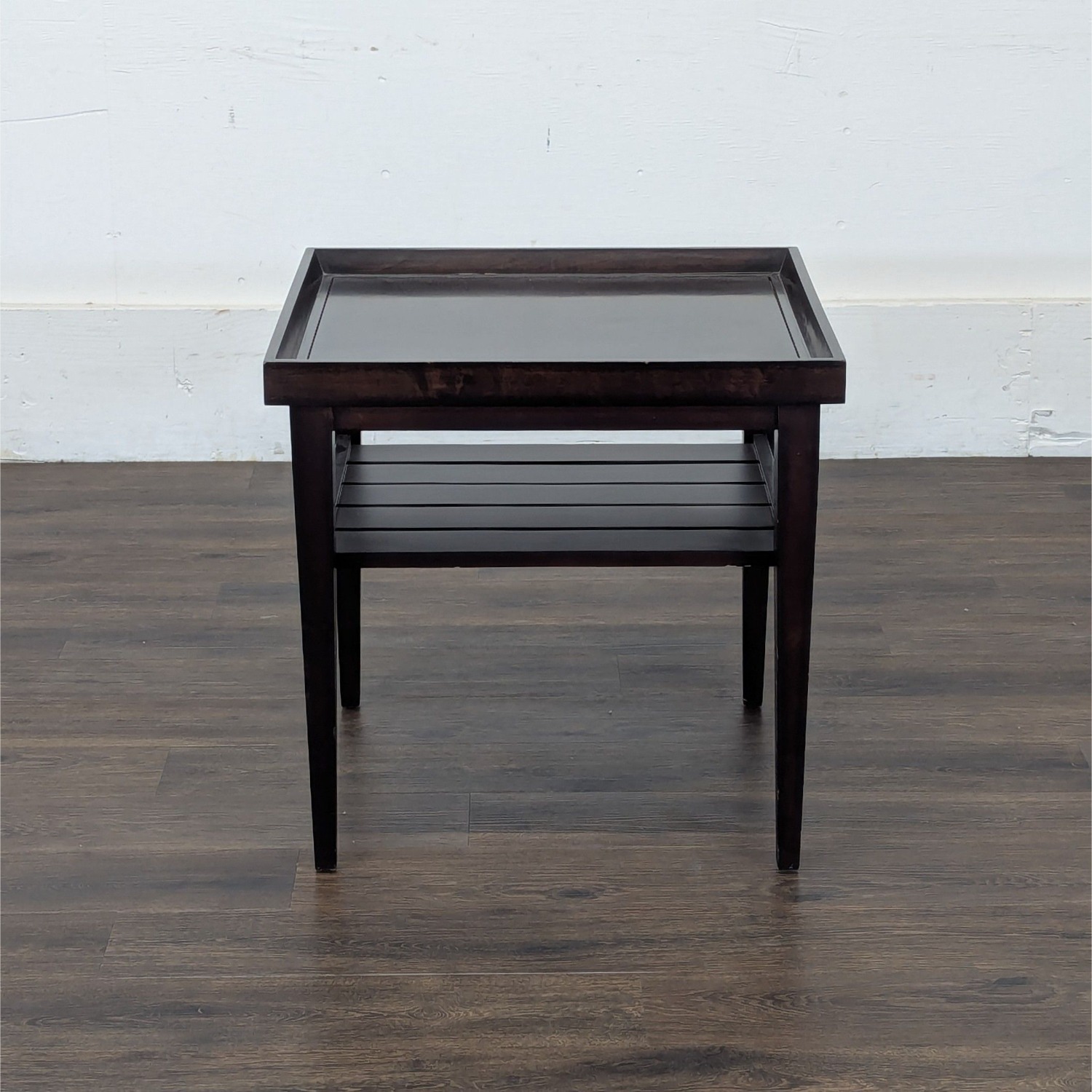 Wooden End Table with "Tray Top" and Slatted Shelf - image-2