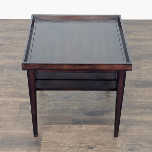 Used Wooden End Table with "Tray Top" and Slatted Shelf for sale on AptDeco