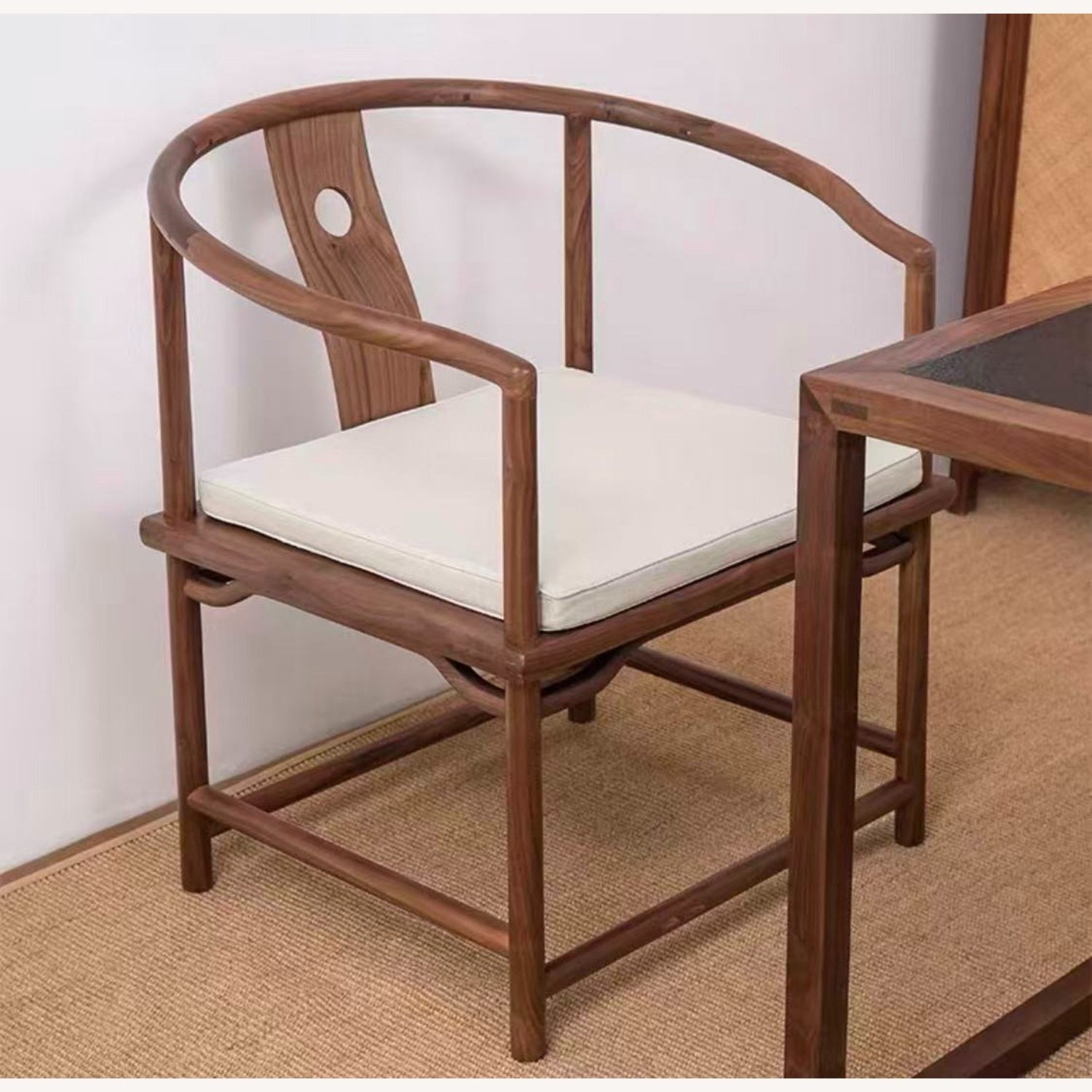 Antique Style Round Back Wood Armchair - image-1