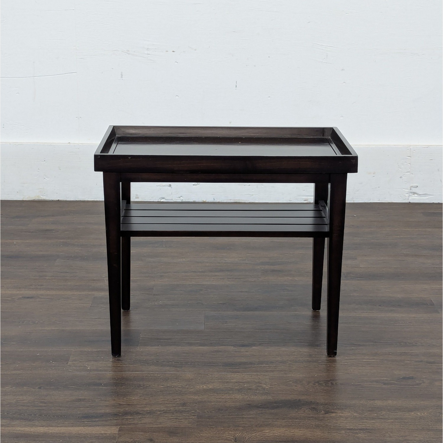 Wooden End Table with "Tray Top" and Slatted Shelf - image-3