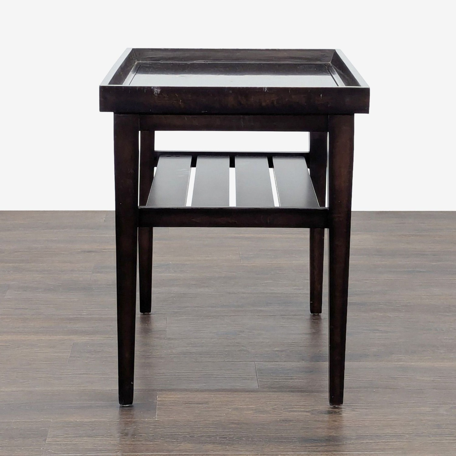 Wooden End Table with "Tray Top" and Slatted Shelf - image-1
