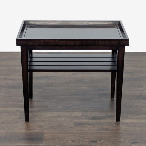 Used Wooden End Table with "Tray Top" and Slatted Shelf for sale on AptDeco