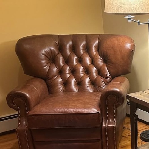 Used Cambridge Light Brown Leather Recliner for sale on AptDeco
