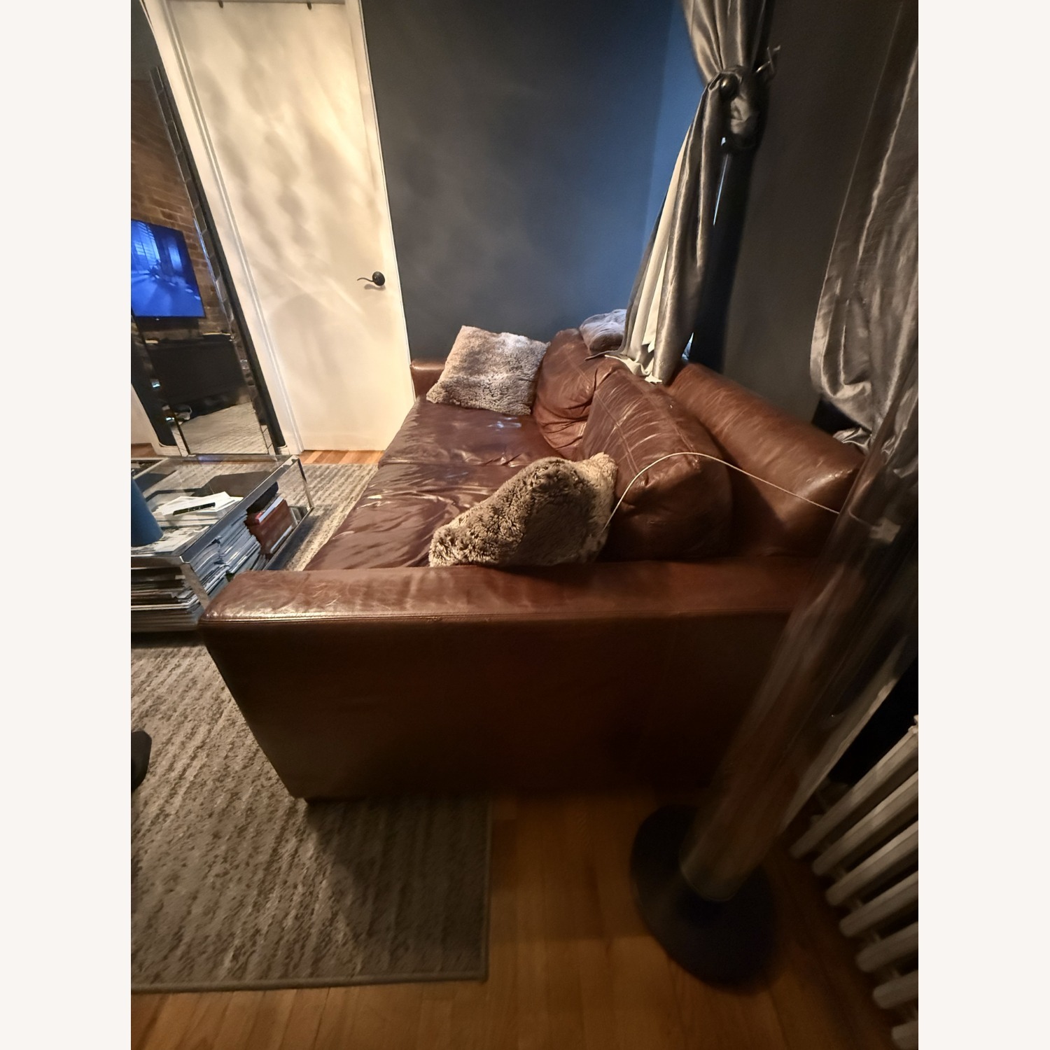 Restoration Hardware Leather Sofa W Pull-Out Bed - image-2