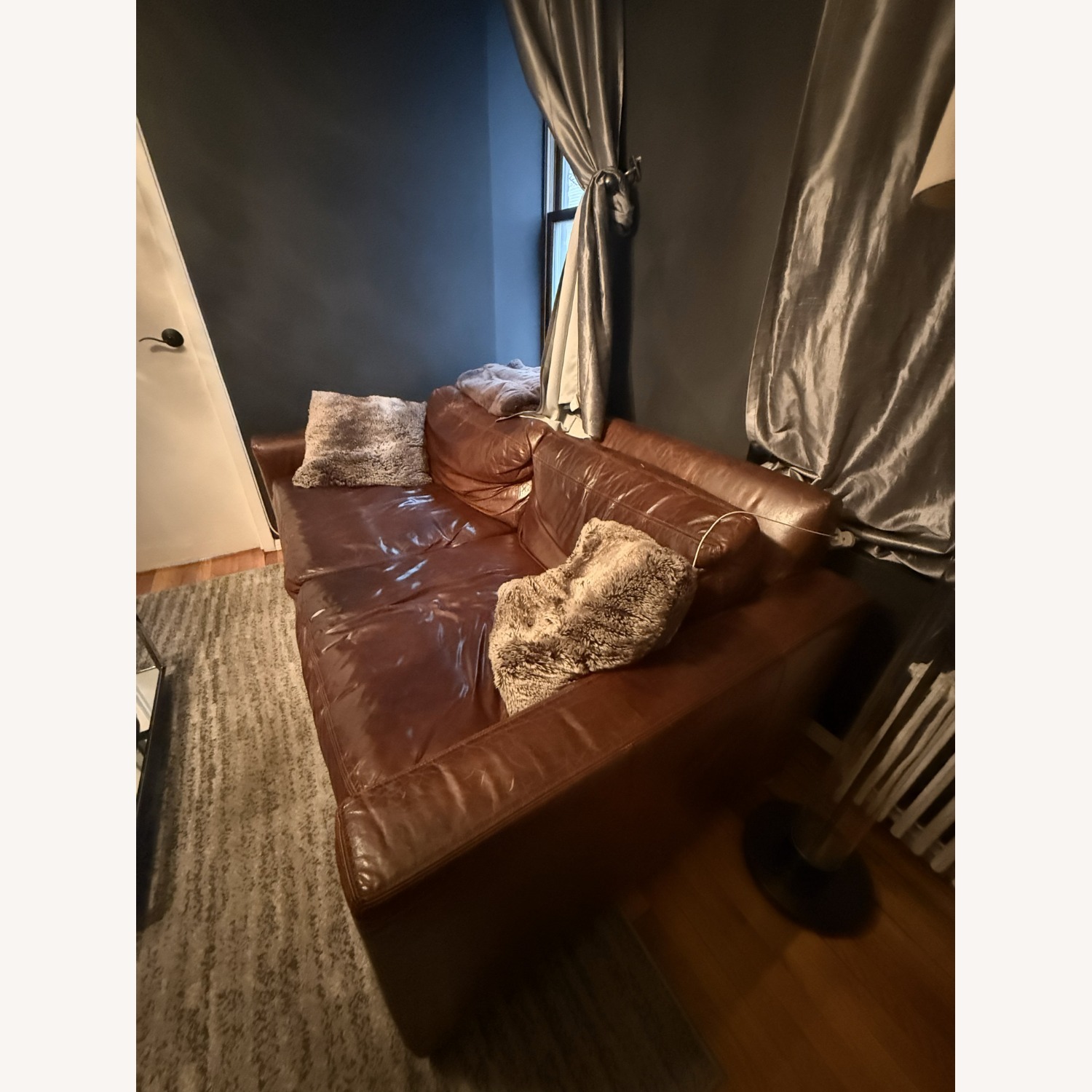 Restoration Hardware Leather Sofa W Pull-Out Bed - image-3