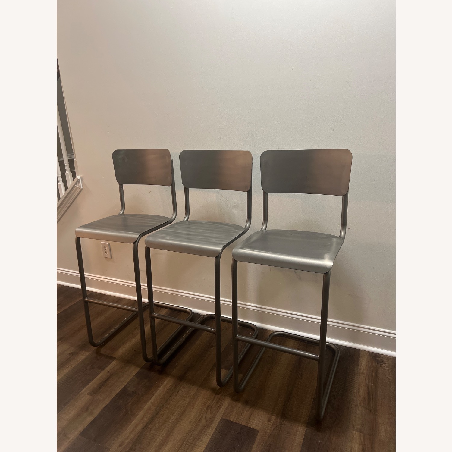 Restoration Hardware Light Gray Metal Stools - image-2