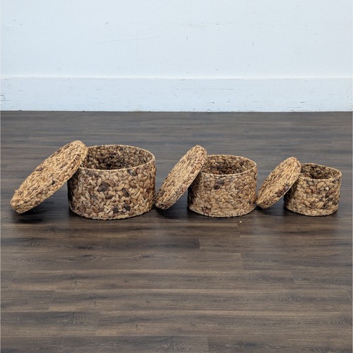 Used Set of Three Woven Nesting Storage Baskets for sale on AptDeco