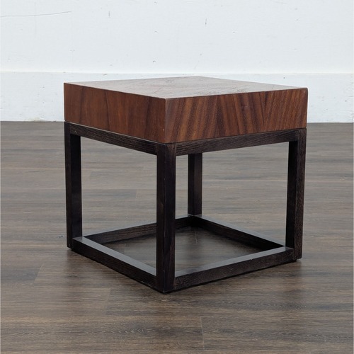 Used Crate & Barrel Wood Accent Table on Wood Base for sale on AptDeco