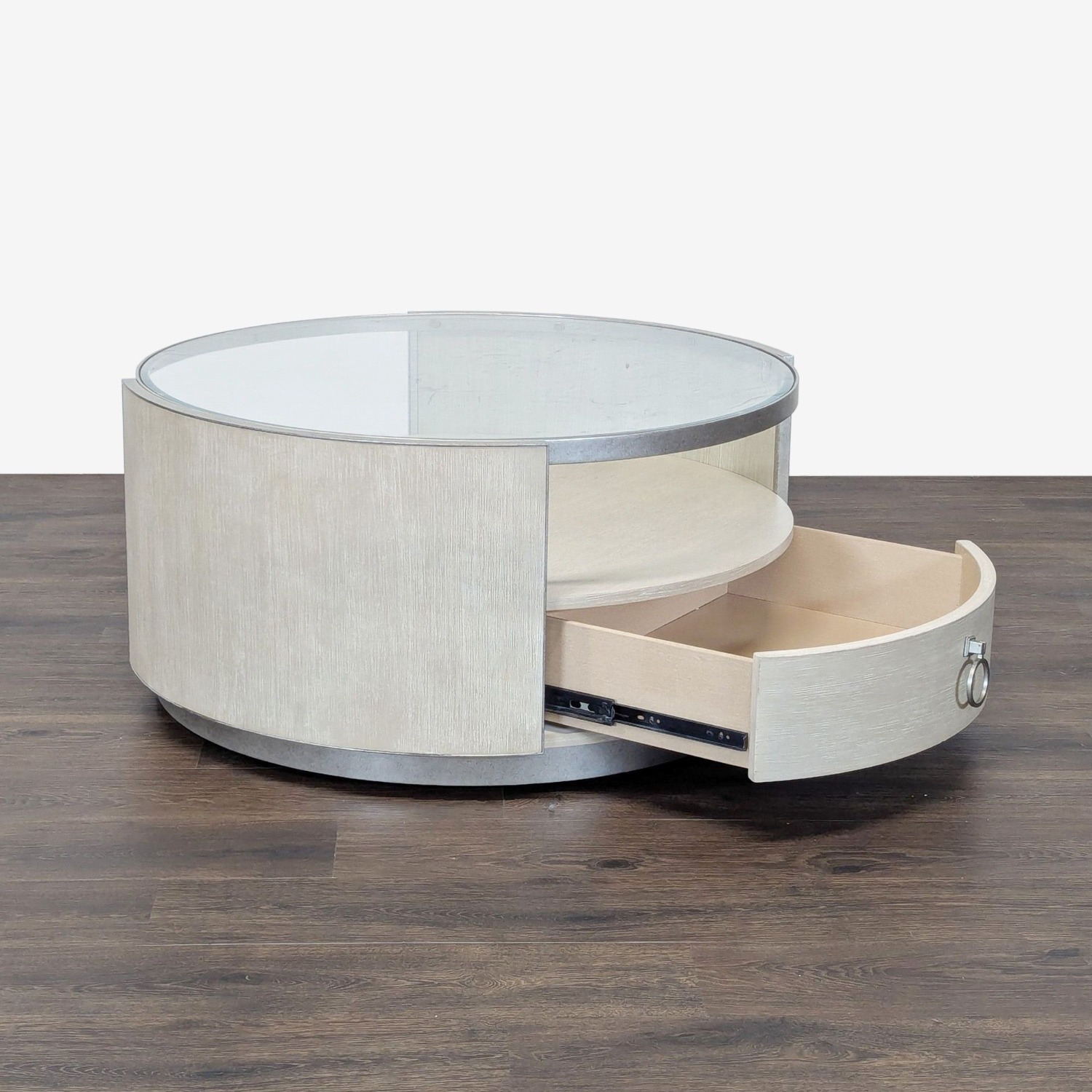 Glass Top Coffee Table with Drawer and Shelf - image-1