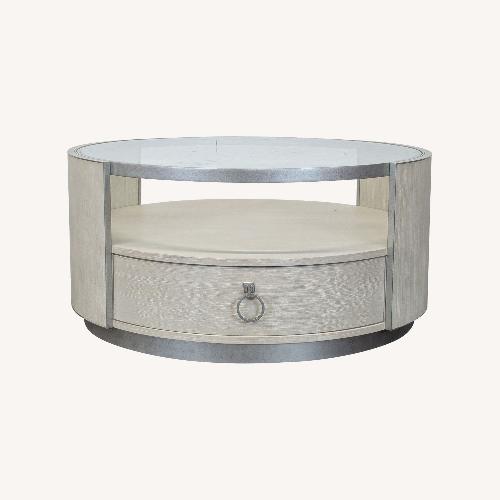 Used Glass Top Coffee Table with Drawer and Shelf	 for sale on AptDeco