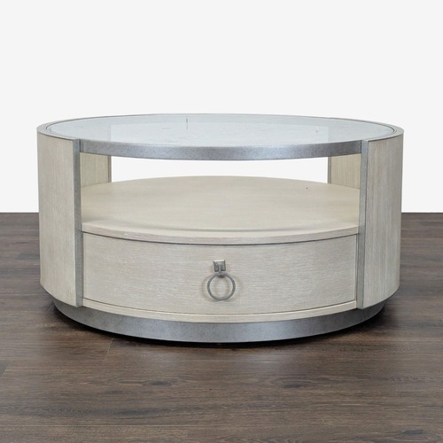 Used Glass Top Coffee Table with Drawer and Shelf	 for sale on AptDeco
