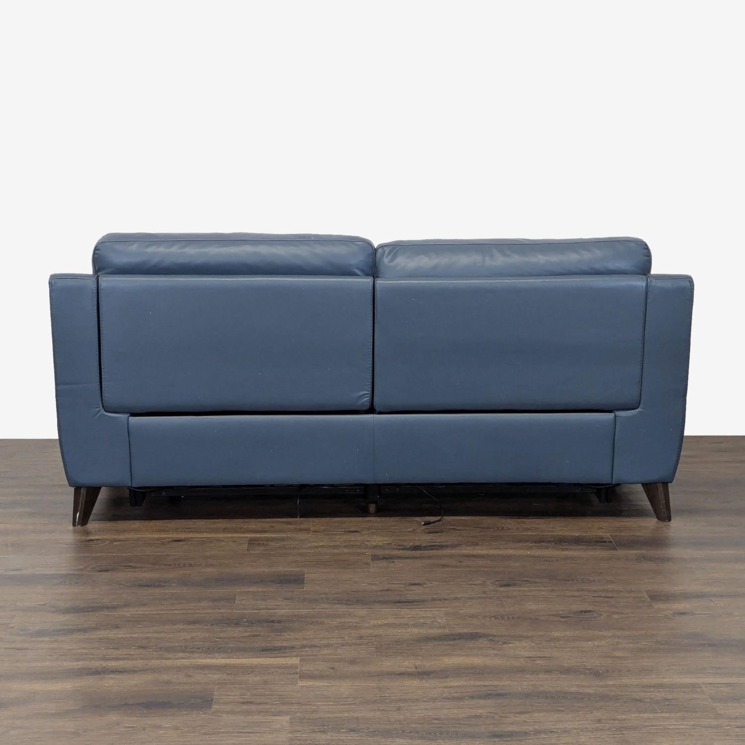 Living Spaces Moana Blue Leather Reclining Sofa - image-6