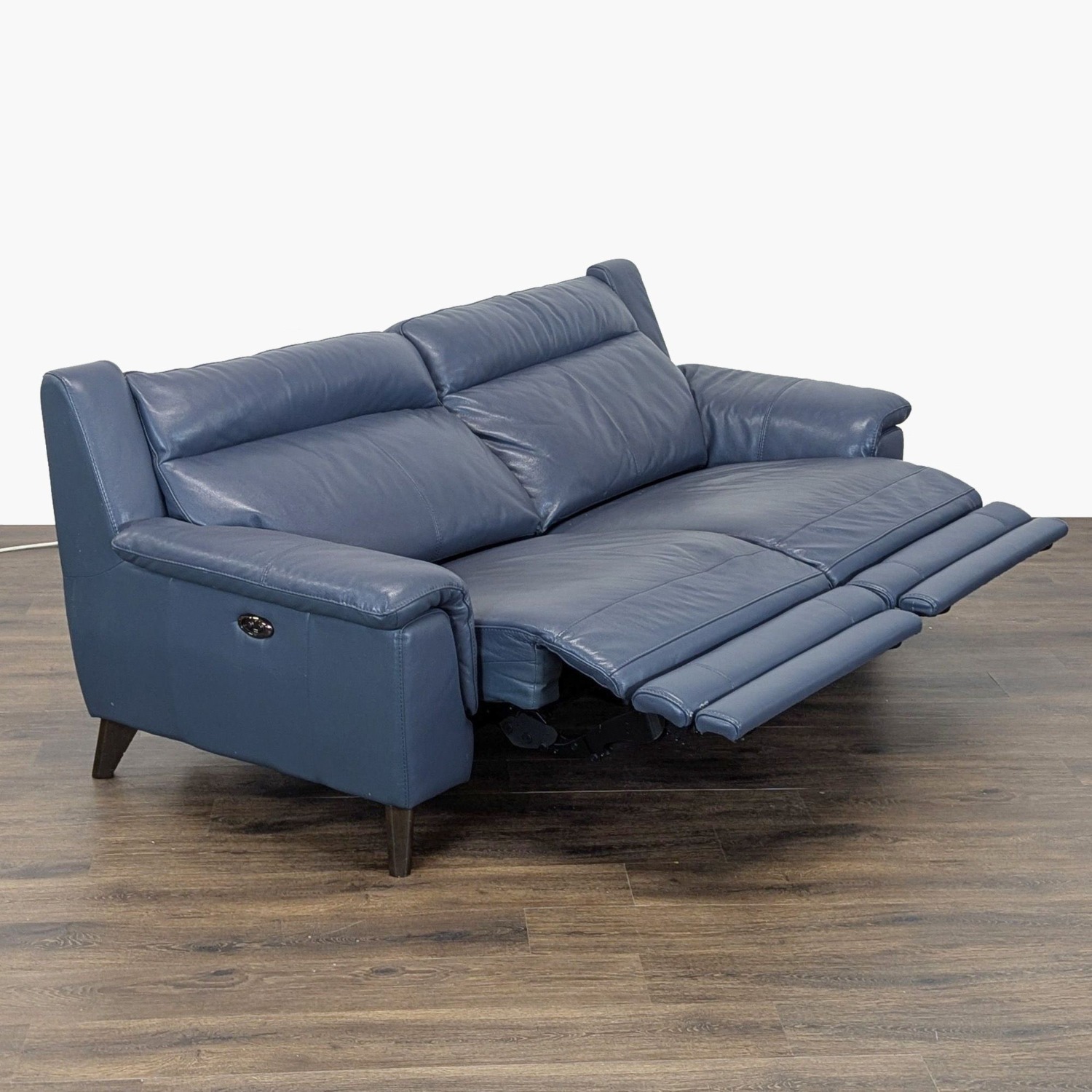 Living Spaces Moana Blue Leather Reclining Sofa - image-3