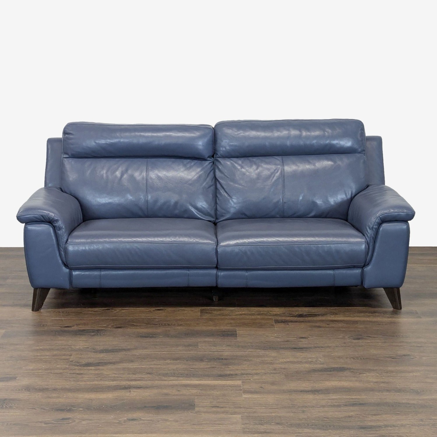 Living Spaces Moana Blue Leather Reclining Sofa - image-2