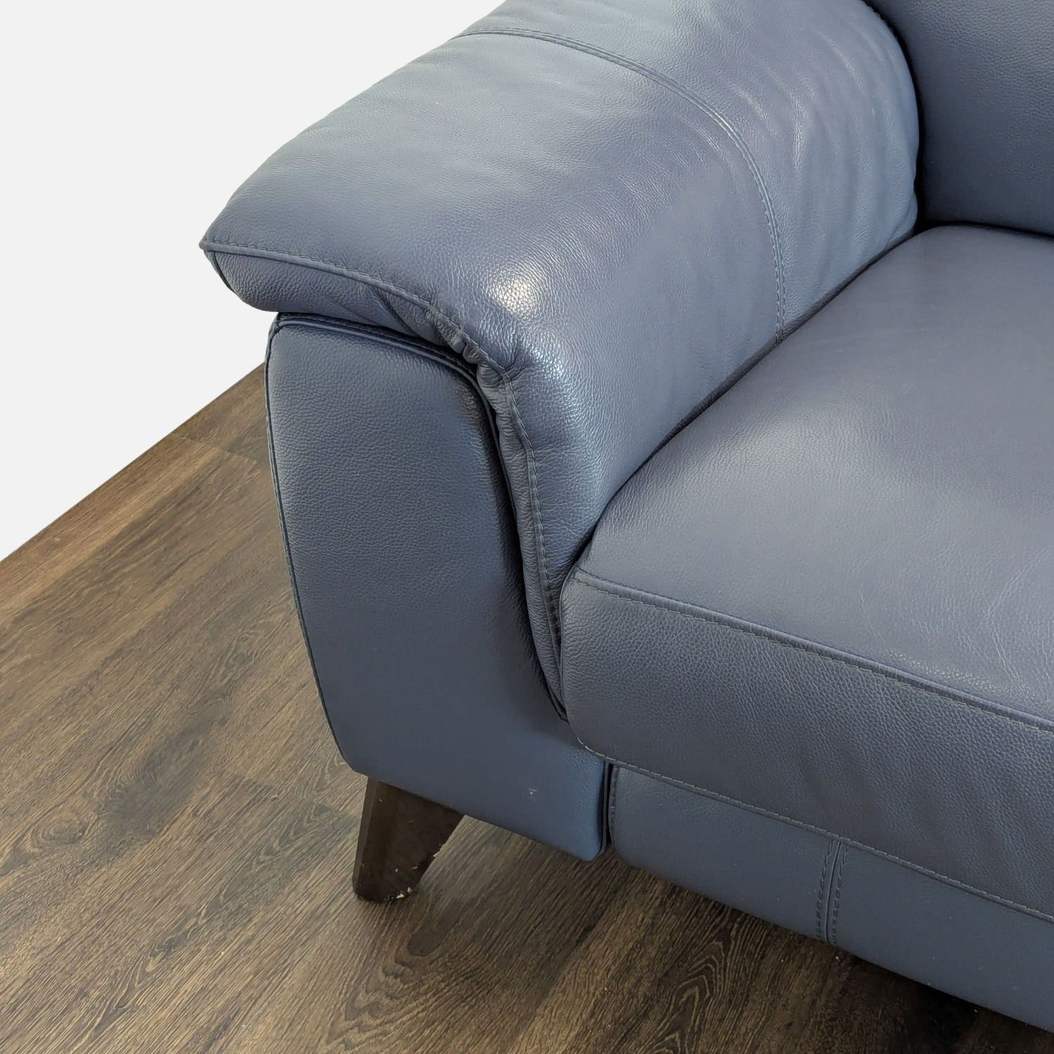 Living Spaces Moana Blue Leather Reclining Sofa - image-5