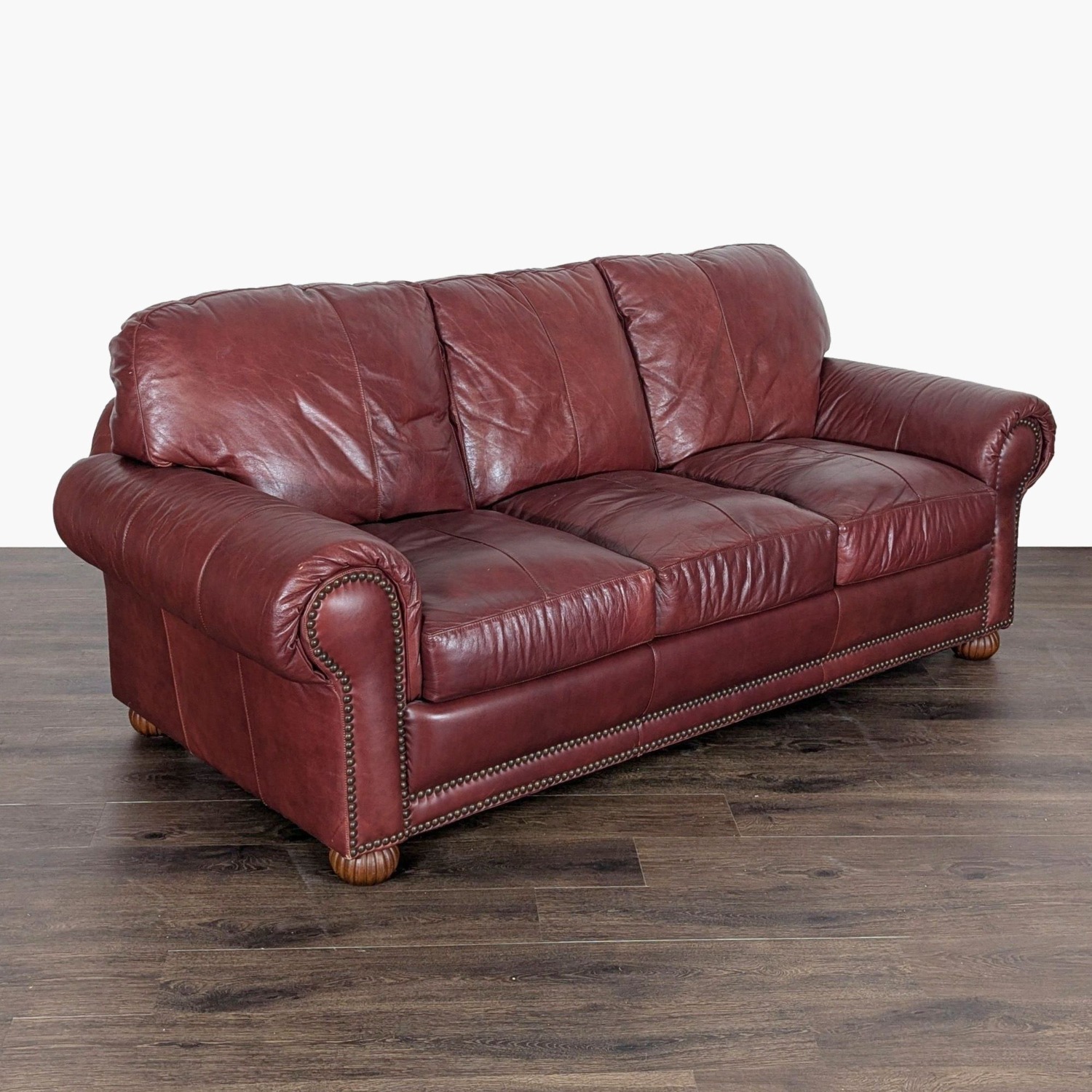 Classic 3-Seat Leather Sofa with Rolled Arms - image-2