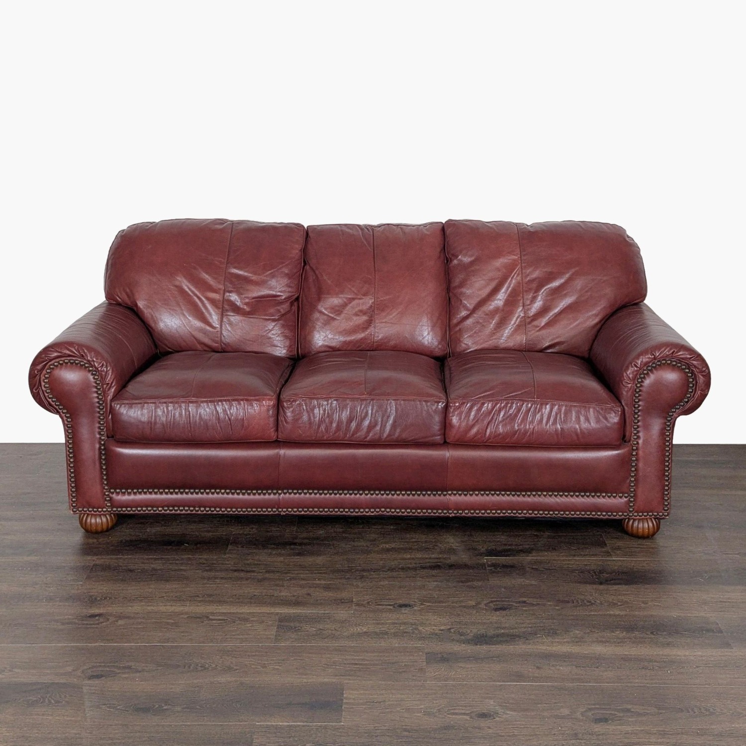 Classic 3-Seat Leather Sofa with Rolled Arms - image-1