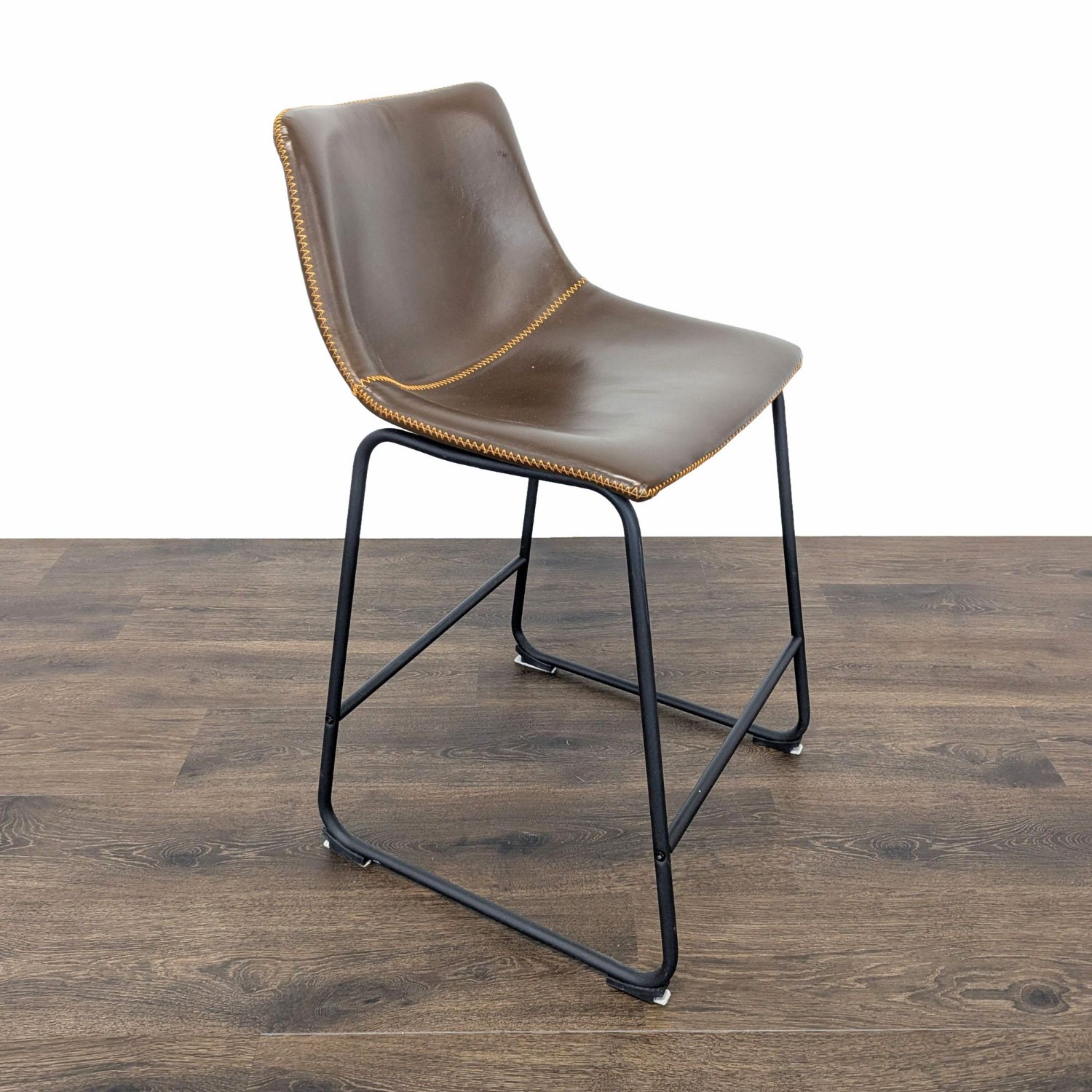 Stitched Leather Bar Stool - image-1