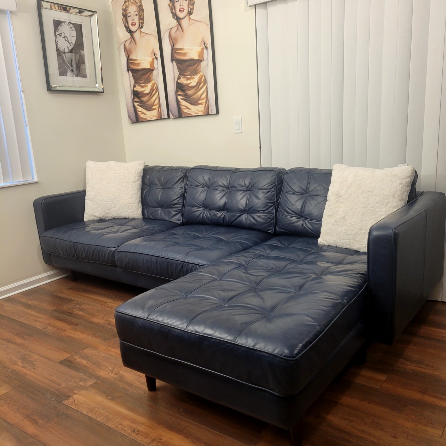 Blue Leather 2 Piece Sectional - image-6