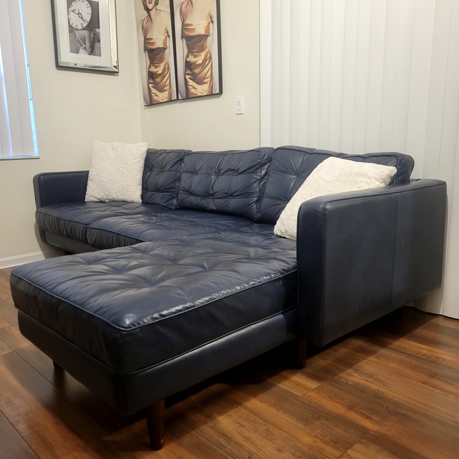 Blue Leather 2 Piece Sectional - image-7