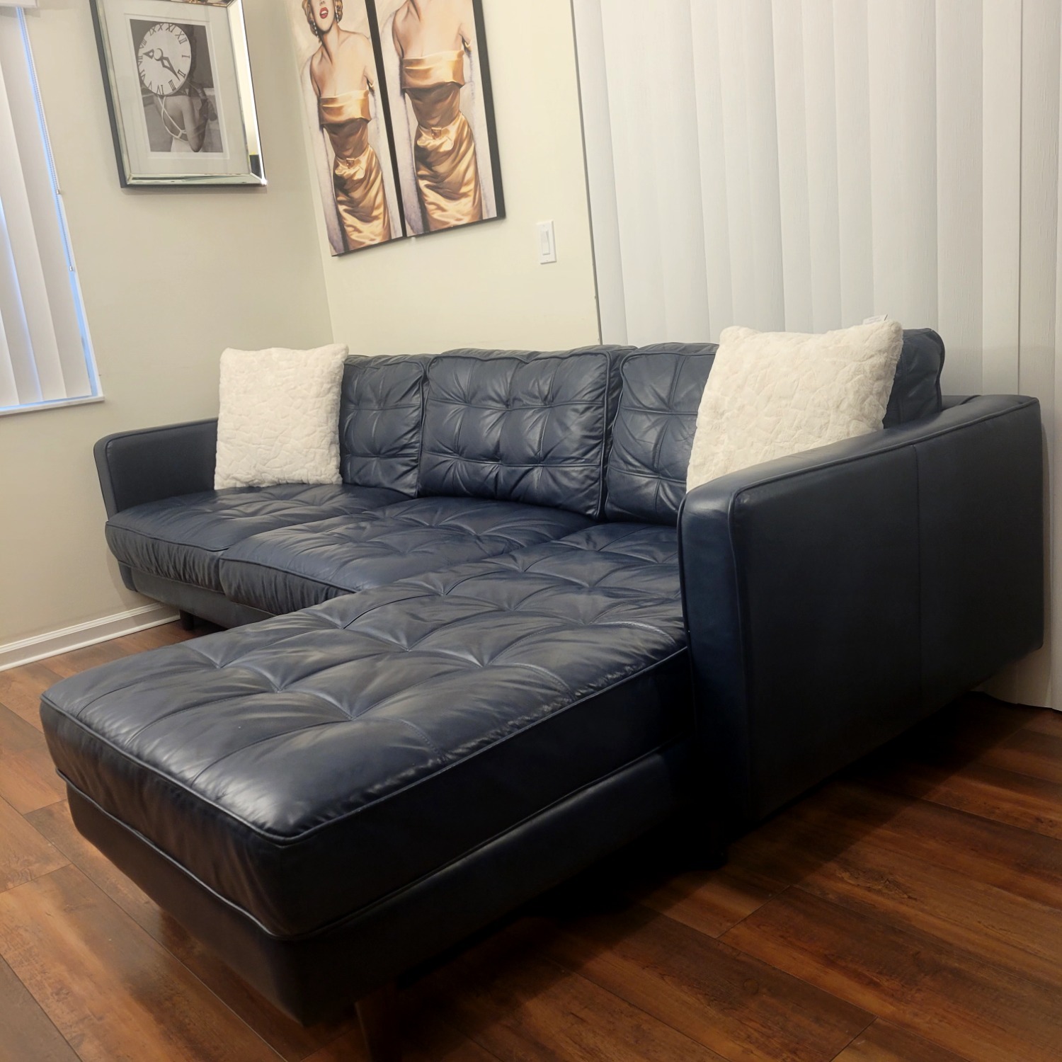 Blue Leather 2 Piece Sectional - image-5
