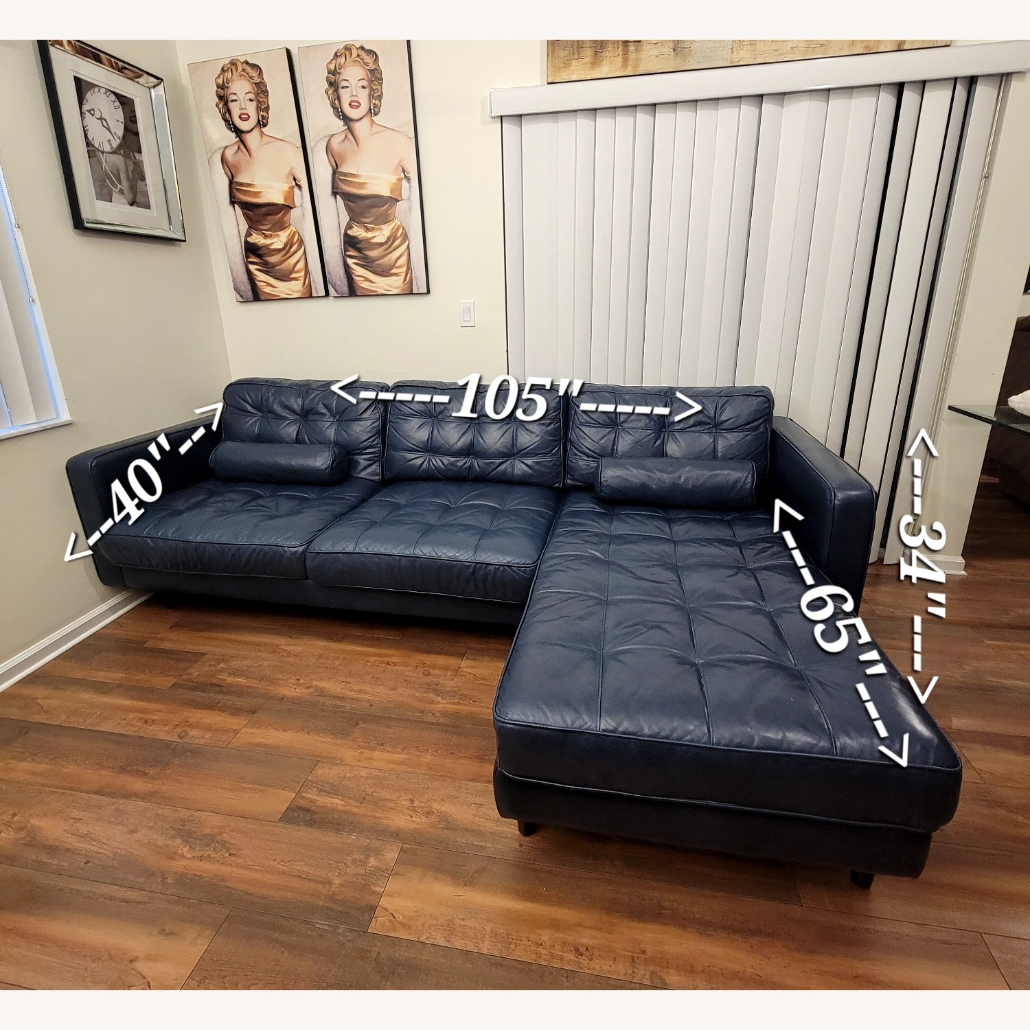 Blue Leather 2 Piece Sectional - image-2