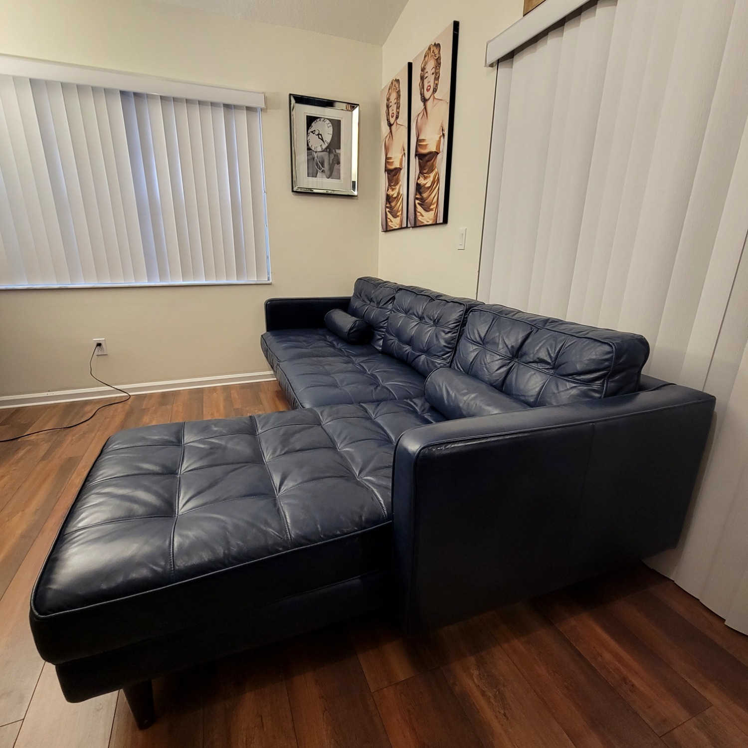 Blue Leather 2 Piece Sectional - image-8