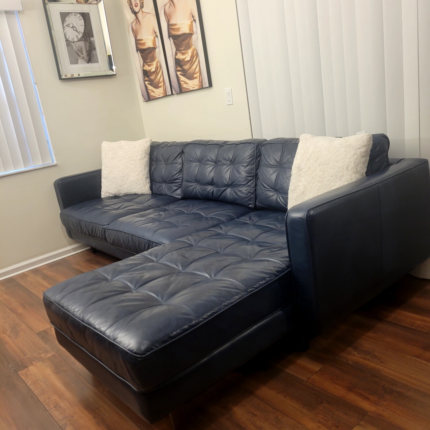 Blue Leather 2 Piece Sectional - image-4