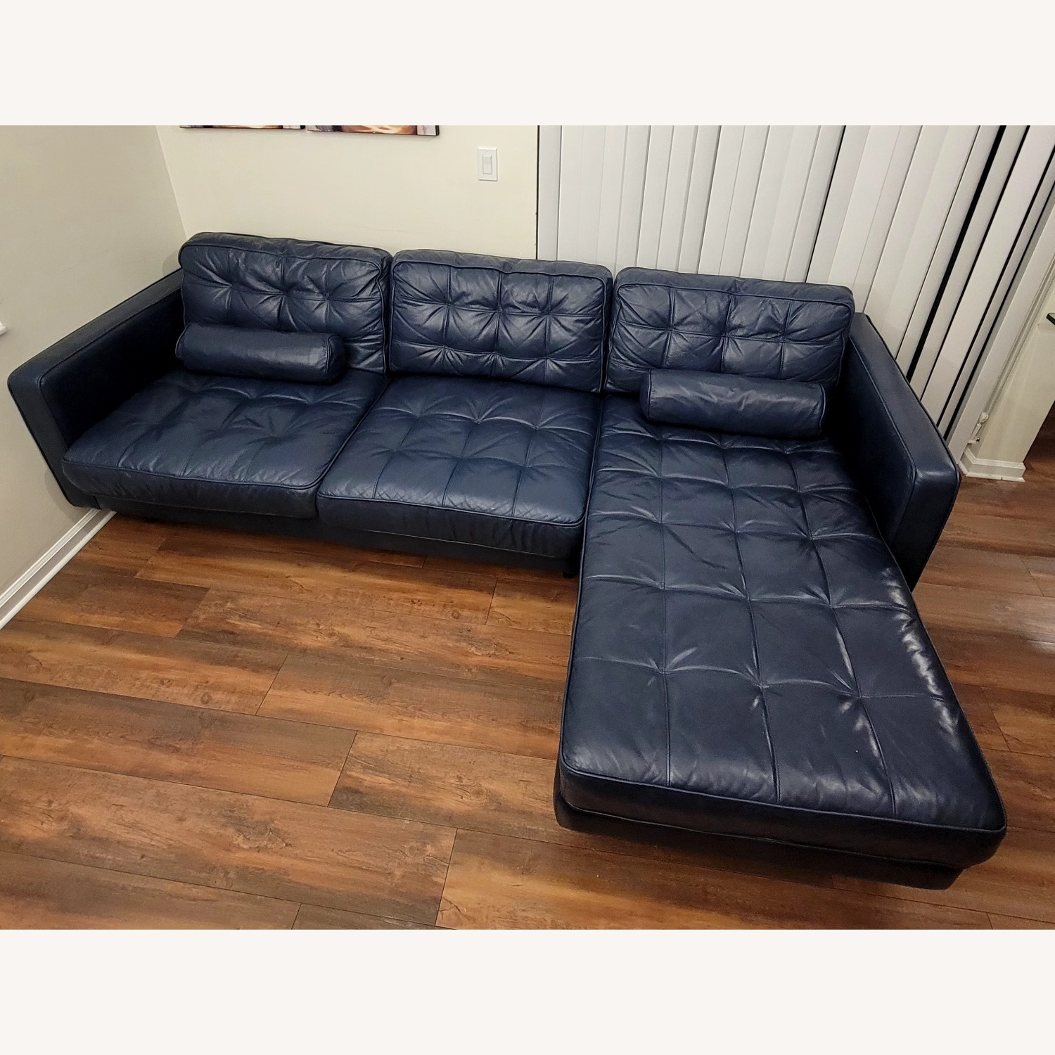 Blue Leather 2 Piece Sectional - image-3