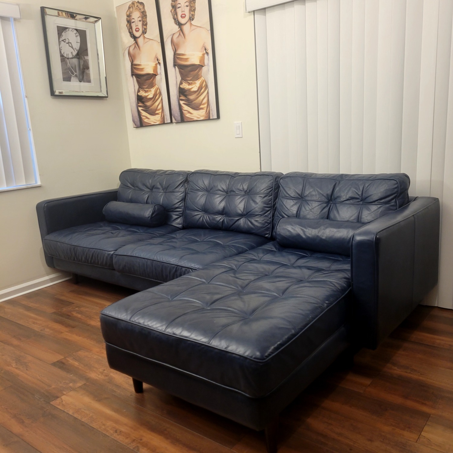Blue Leather 2 Piece Sectional - image-1