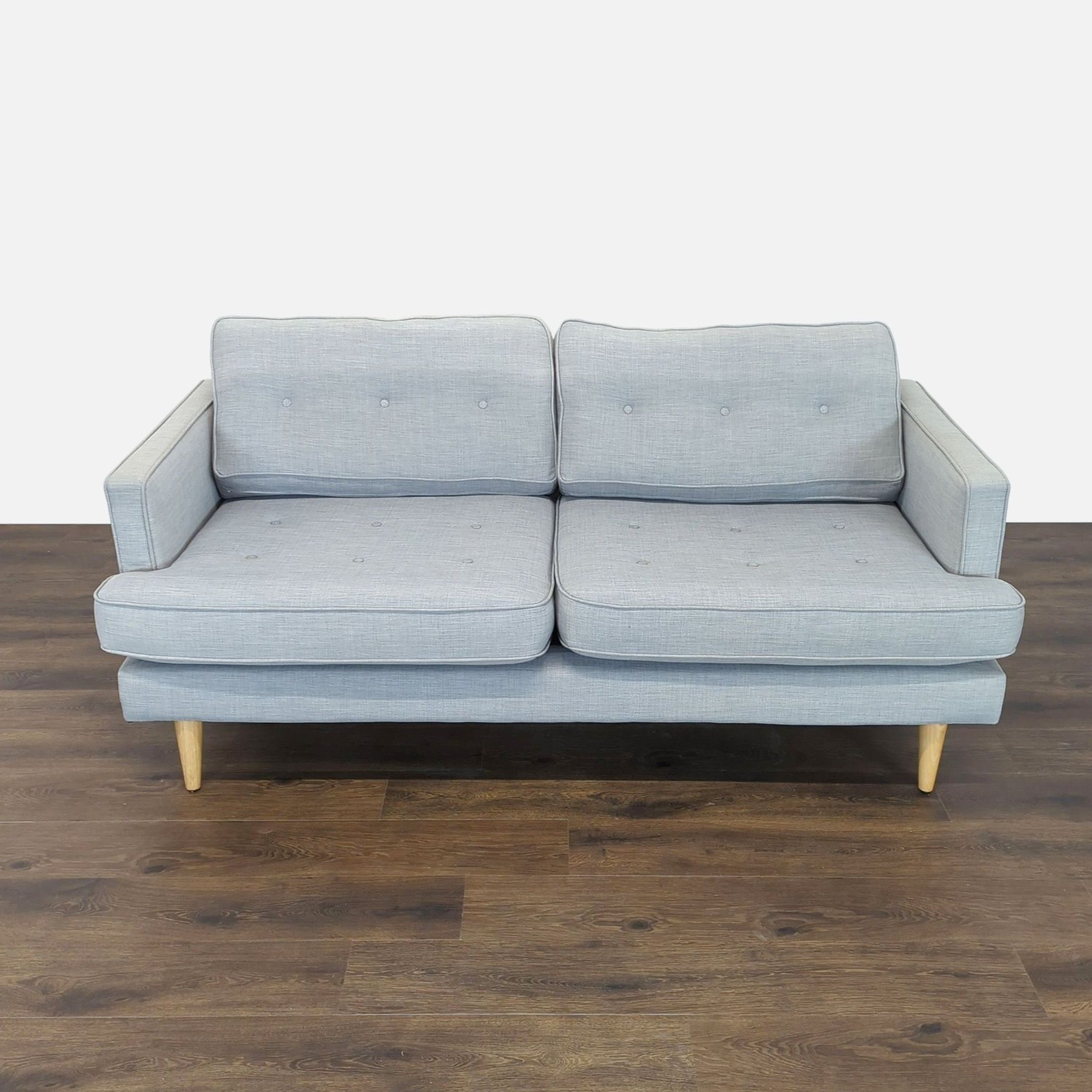 Modern Light Gray Fabric Loveseat with Wooden Legs - image-2