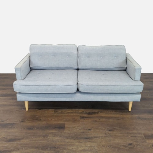 Used Modern Light Gray Fabric Loveseat with Wooden Legs for sale on AptDeco