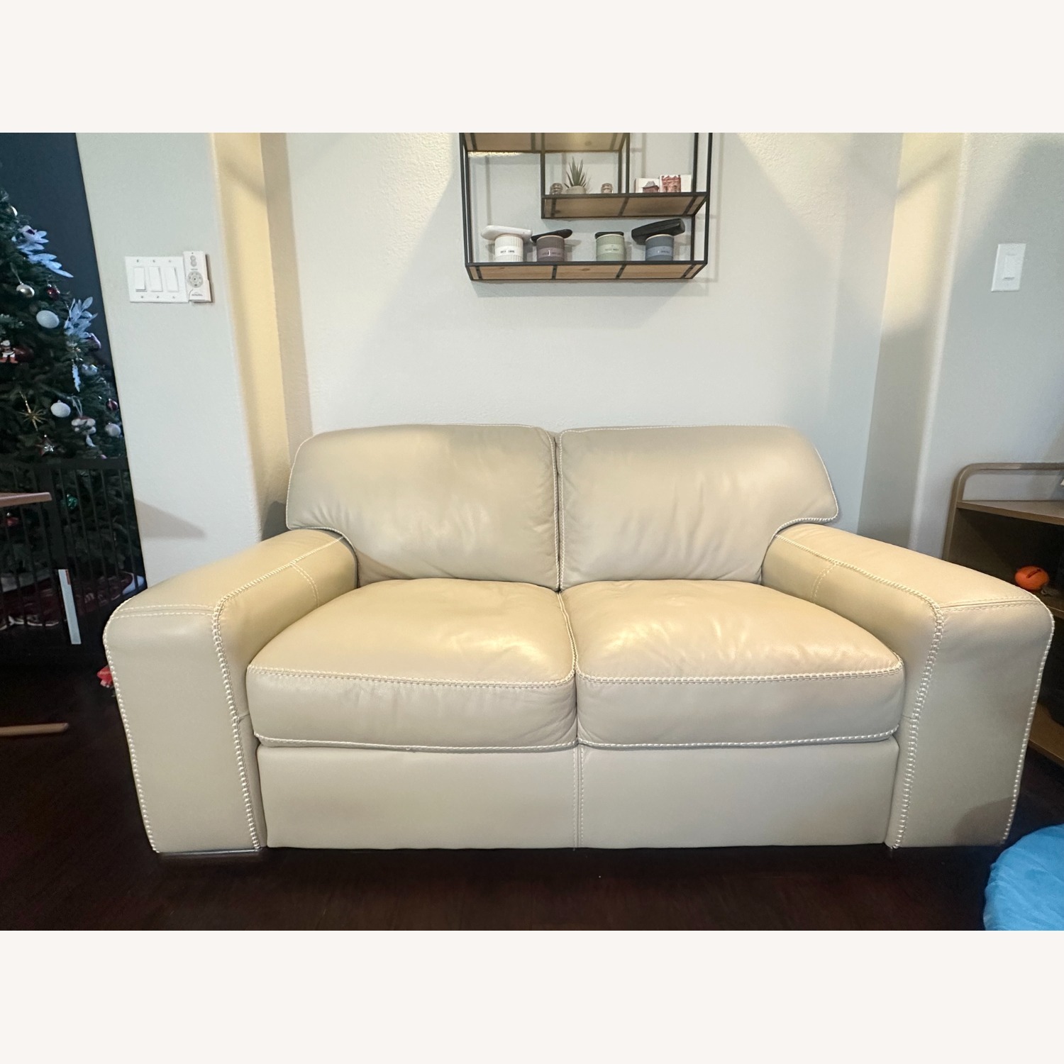 Buckley Beige Leather Loveseat - image-1