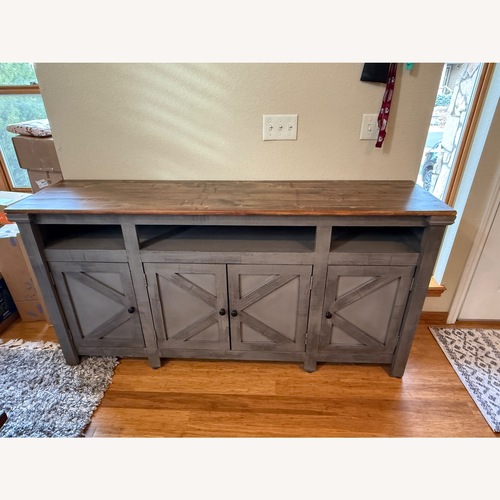 Used American Furniture Oregon 72” Grey TV Stand for sale on AptDeco
