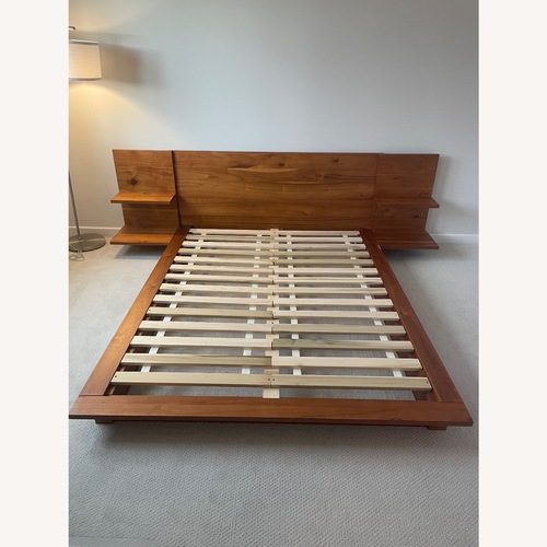 Used CB2 Andes Acacia Wood Platform Queen Bed with Nightstands for sale on AptDeco