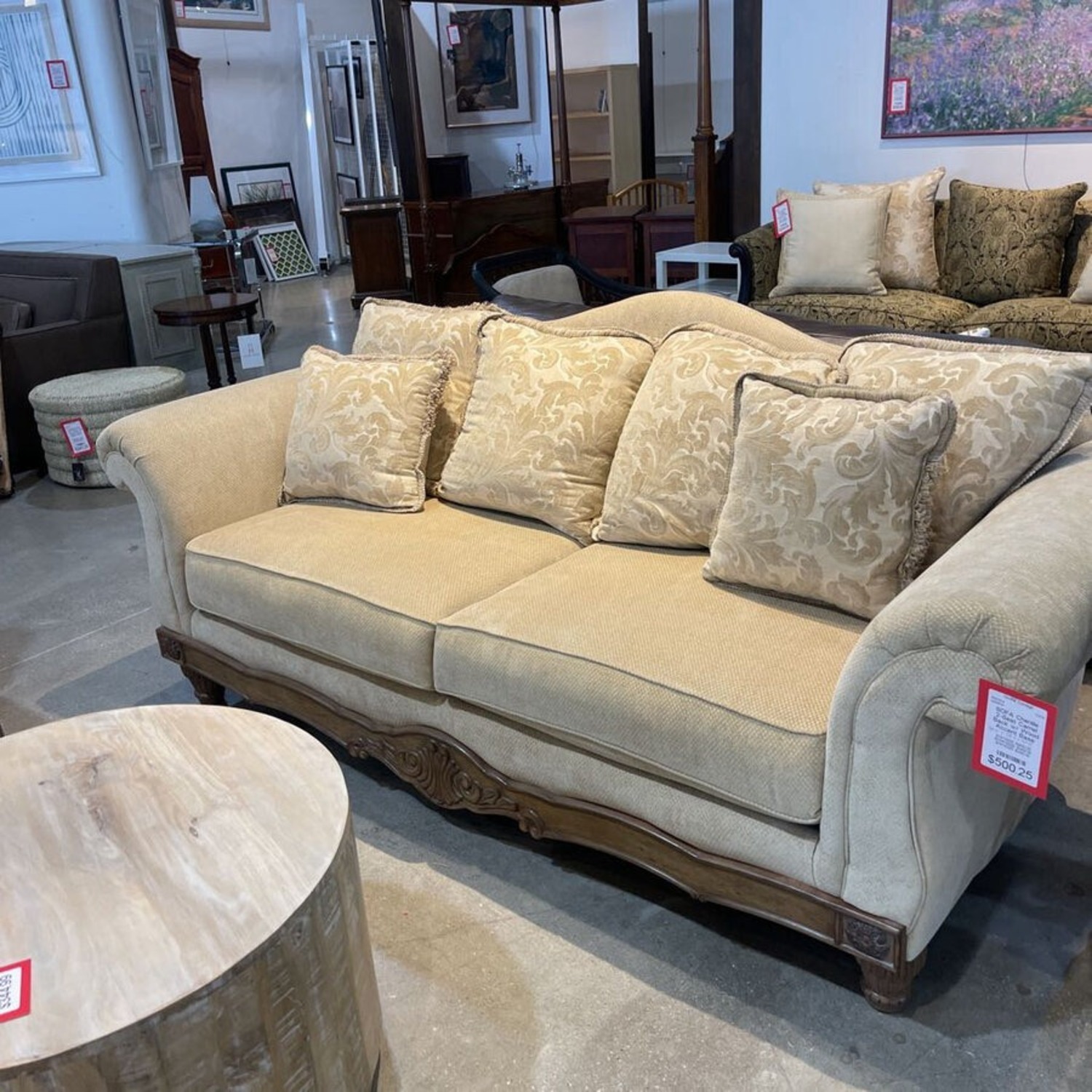 2-Seat Camel Back w Wood Accent Base Sofa - image-3