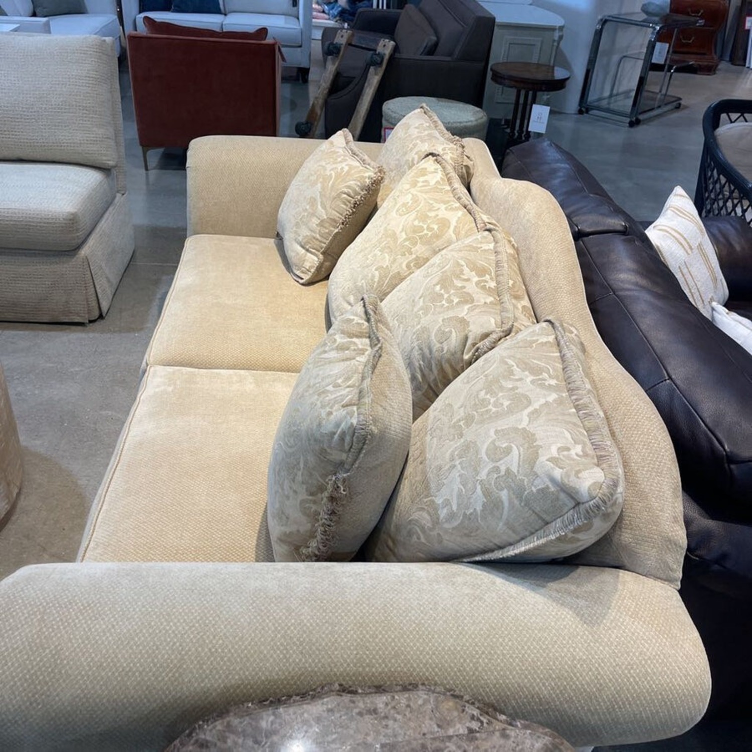 2-Seat Camel Back w Wood Accent Base Sofa - image-1